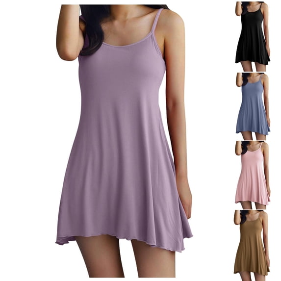 Bixock Nightgowns for Women with Built in Shelf Bra Sleeveless Padded Full Slip Dress with Adjustable Spaghetti Straps Loose Lightweight Casual Home Dress