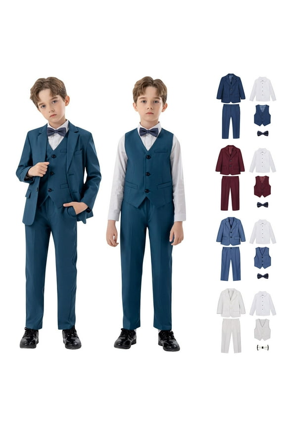 Onefit Sets for Kids Boys Formal Suit Set with Blazer Vest Shirt Pants and Bow Tie Five Piece Onefit Sets