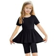 thumbnail image 1 of Bixock Onefit Sets for Kids Girls 5-15 Years Basic Solid Short Sleeve Tee and Stretch Yoga Shorts Two Piece Sets, 1 of 4