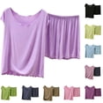 thumbnail image 1 of Bixock Pajamas Set for Women 2 Piece Loungewear Set Short Sleeve Top And Shorts Solid Color Loose Thin Knit Indoor Homewear Sleepwear Women Clothings, 1 of 4