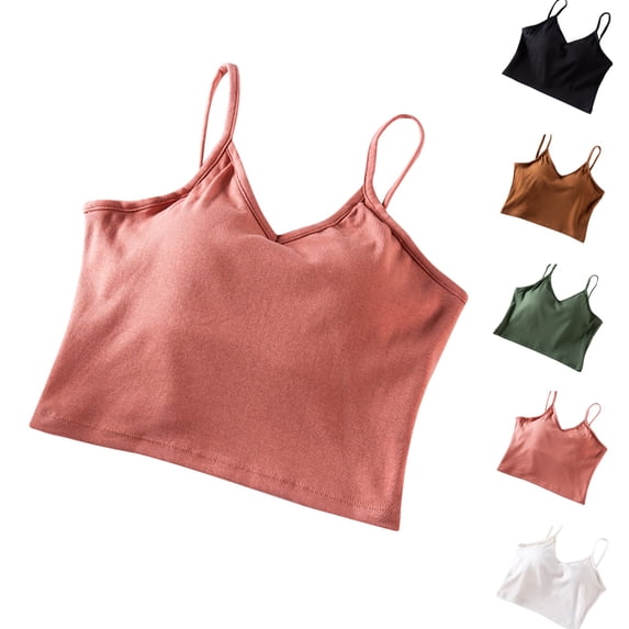 Bixock Pajamas Tank Tops for Women Sleeveless Crop Length Adjustable Strap Cotton Camisole with Built In Bra Layering Soft Elastic Casual Loungewear Sleepwear