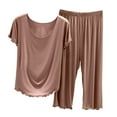 thumbnail image 1 of Bixock Pajamas Two Piece Set for Women,Women Plus Szie Pajamas,Pajamas for Women Loose Modal Solid Color Ruffle Short Sleeve 7/8 Length Pants Thin Soft Breathable Home Sleepwear Pajamas Set, 1 of 3