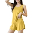 thumbnail image 1 of Bixock Pajama Sets for Women 2 Piece Solid Color Loose Sleeveless Ruffled Cami Top Elastic Waist Shorts Loungewear Set for Daily Home Wear, 1 of 5