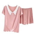 thumbnail image 1 of Bixock Pajama Set for Women 2 Piece Solid Color V Neck Short Sleeve Top Shorts Casual Loose Cut Loungewear for Home Indoor, 1 of 4