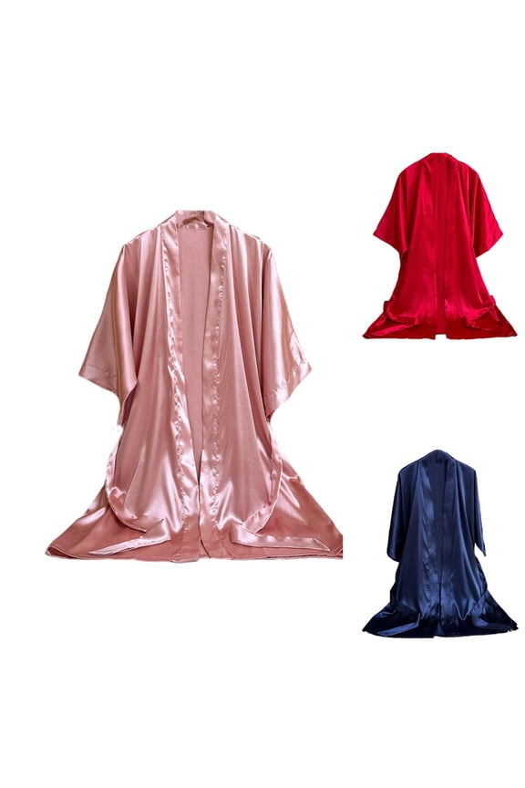 Pajamas for Women,Bride Morning of Robe,Silk Robes for Women Solid Color Short Sleeve Satin Robe Lightweight Breathable Casual Bathrobe with Pockets Nightwear Sleepwear