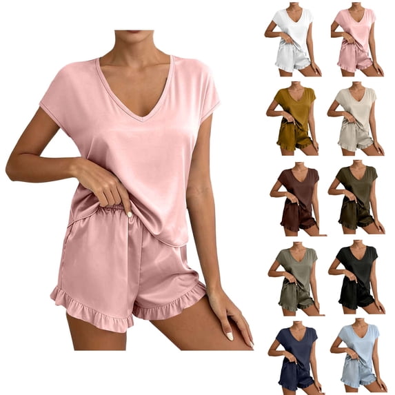 Bixock Pajamas for Women Solid Color V Neck Sleeveless Top Short Pants Summer Lightweight 2 Piece Loungewear Set Sleepwear