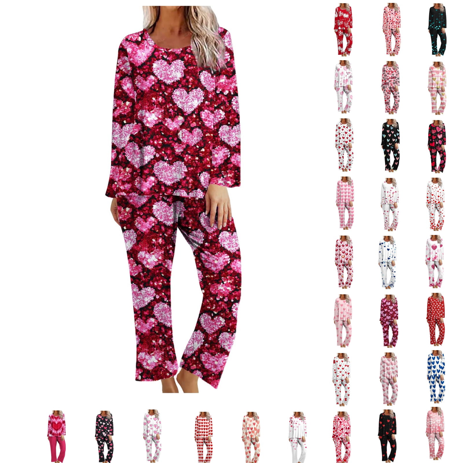 Bixock Pajamas for Women Valentines Pajamas Random Print Long Sleeve ...