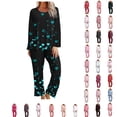 thumbnail image 1 of Bixock Pajamas for Women Valentines Pajamas Random Print Long Sleeve Top With Pocket 3/4 Length Pants 2 Piece Loungewear Set Sleepwear, 1 of 6