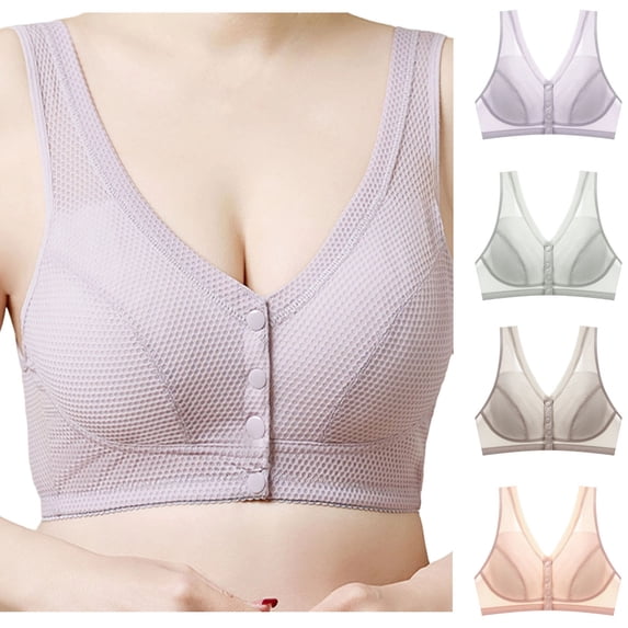 Bixock Plus Size Bra for Women No Underwire Wireless Bra Floral Lace Front Closure Lift Support Thin Breathable Abjustable Straps Everyday Women Under Wear