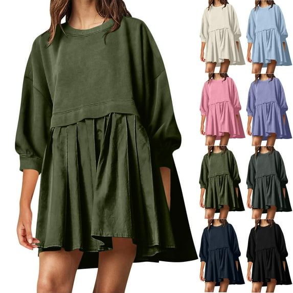 Bixock Plus Size Dresses for Women,Women's Dresses,Dresses for Women Round Neck 3/4 Sleeve Sweatshirt Dress Casual Mini Length Pullover Dresses