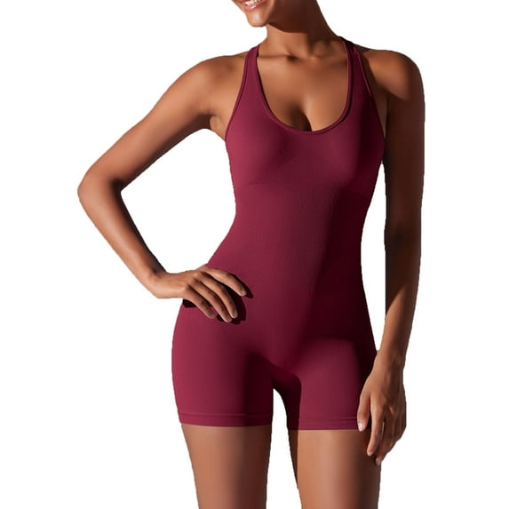 Bixock Yoga Shorts for Women Workout Shorts Solid Color Yoga Romper High Waist Butt Lifting Stretchy Seamless Naked Feeling One Piece Jumpsuit Vacation Clothes