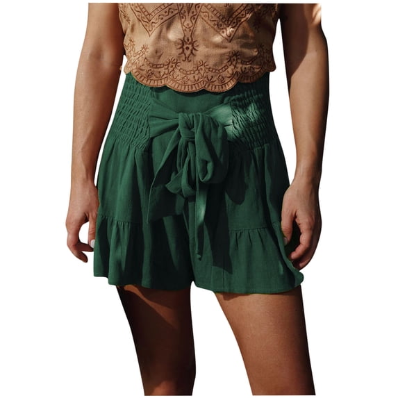 Bixock Running Shorts for Women Workout Pants Solid Color Linen Shorts Waist Elastic Waistband Loose Casual Breathable Bottoms Vacation Clothes