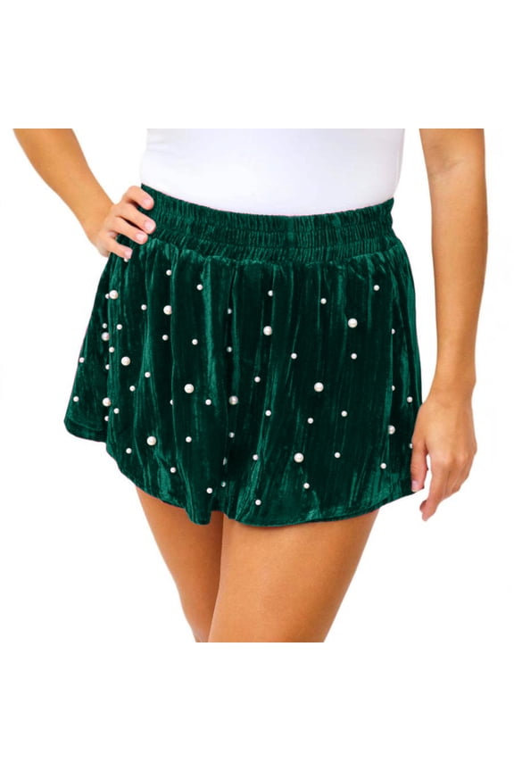 Running Shorts for Women Workout Pants Solid Color Skort Pearl High Waist Mini Length Casual Party Daily Wear Skort Bottoms Vacation Clothes