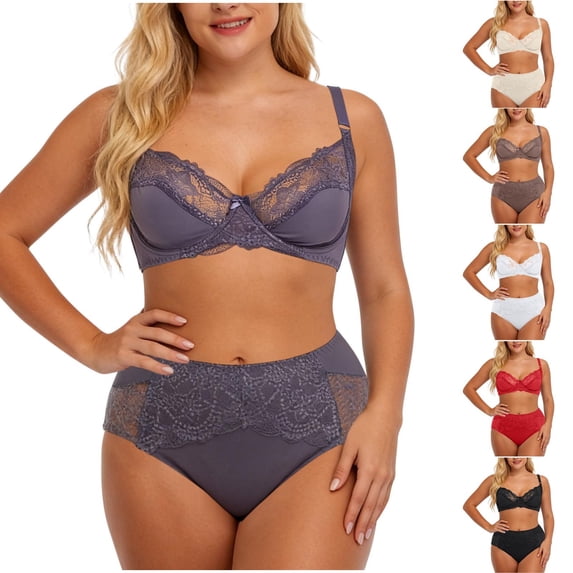 Bixock Plus Size Push Up Bras for Women Solid Color Elegant Lace Details Underwire Thin Molde Support Matching Set Daily Wear Bra