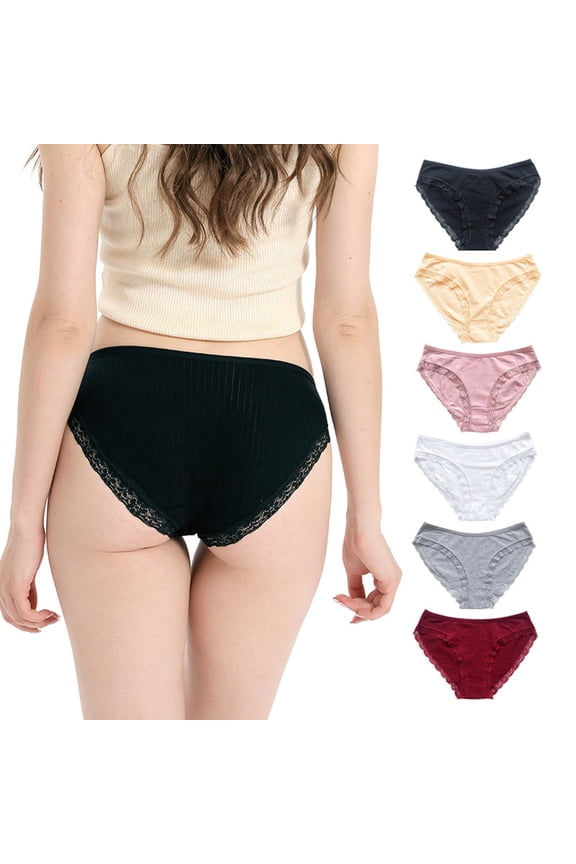 Plus Size Underwear for Women,Women's Cotton Underwear,Mid Waist Lace Solid Color Cotton Crotch Hip Lift Soft Ladies Underwear Briefs