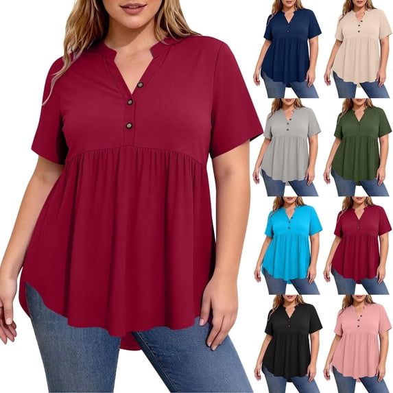 Bixock Plus Size Women Tops Maternity T Shirts Button Top Solid Color Loose Breathable Summer Casual Daily Blouse