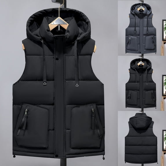 Bixock Puffer Jacket for Mens Quilted Jacket Zip Front Sleeveless Thick Thermal Outerwear With Cargo Side Pockets Windproof Winter Casual Layer Top Men Clothings
