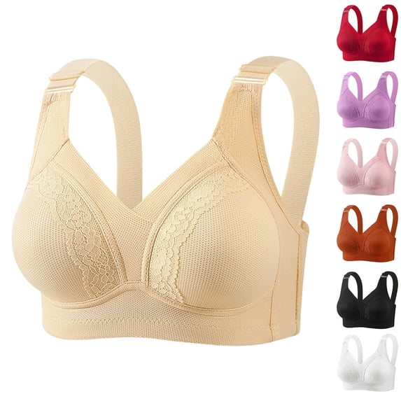 Bixock Push Up Bra for Women No Underwire Wireless Bra Lace Front Closure Abjustable Straps Soft Everyday Casual Women Under Wear