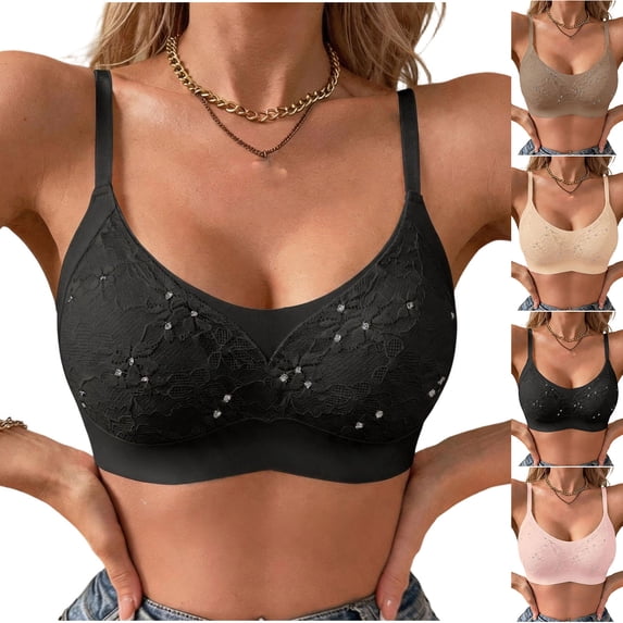 Bixock Push Up Bra for Women No Underwire Wireless Seamless Bra Lace Splicing Lift Support Thin Back Support Everyday Casual Women Under Wear