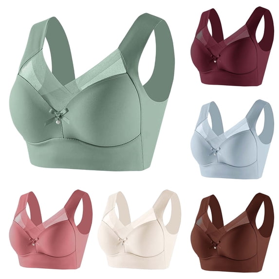 Bixock Push Up Bras for Women Wirefree Seamless Bow Lace Tank Top Bra No Underwire Thin Side Segment Lingerie Wear for Casual Daily Wear