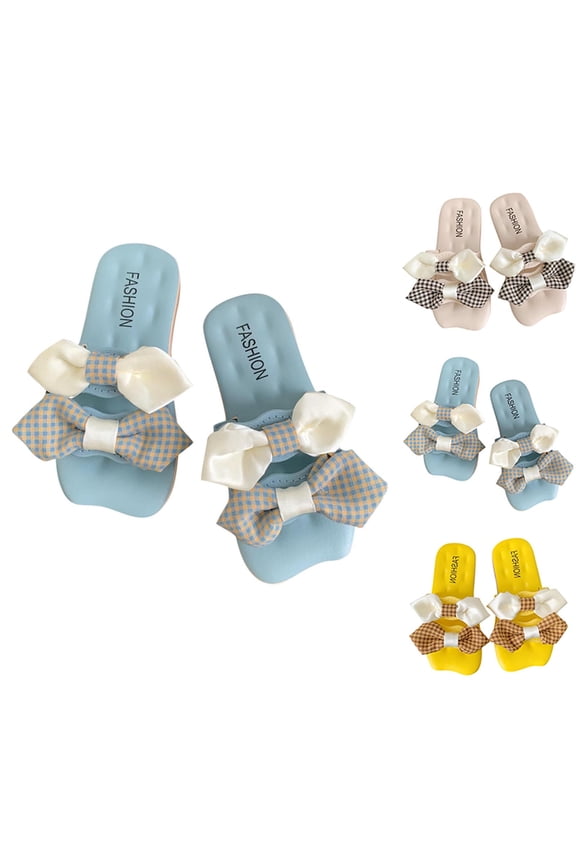 Sandals for Boys Girls,Summer Casual Toddler Shoes,Kids Shoes Girls Double Bow Plaid Print Slides Non Slip Soft Sole Indoor Beach Summer Slippers Flat Sandals