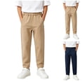 thumbnail image 1 of Bixock School Uniform Pants for Boys High Waist Cotton Staight Leg Pants Kids Solid Color Loose Casual Wide Leg Pants Comfortable Formal Activewear Boys Clothings Size 14-15Years, 1 of 6