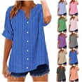 thumbnail image 1 of Bixock Shirts for Women,Summer Women's Tops,Blouse for Women Random Print V Neck Short Sleeve Cotton Linen Look Button Front Loose Tops, 1 of 6