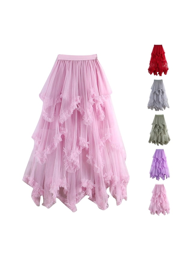 Skirts for Women Midi Long Fairy Skirt Tutu A-Line Mesh Layered High Elastic Waist Easter Skirts Beach Vacation Workout Skirt