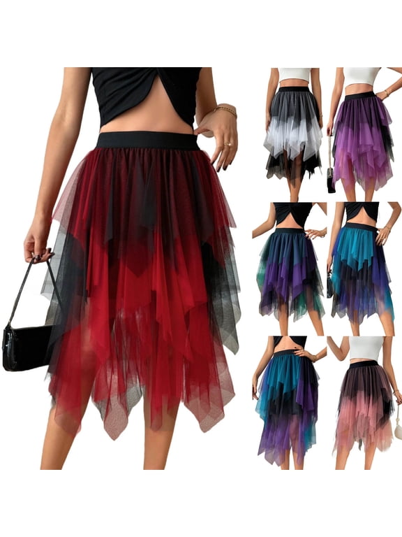 Skirts for Women Midi Long Fairy Skirt Tutu A-Line Mesh Layered High Elastic Waist Easter Skirts Beach Vacation Workout Skirt