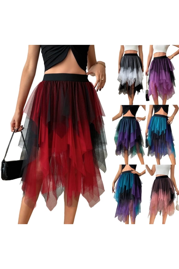 Skirts for Women Midi Long Fairy Skirt Tutu A-Line Mesh Layered High Elastic Waist Easter Skirts Beach Vacation Workout Skirt
