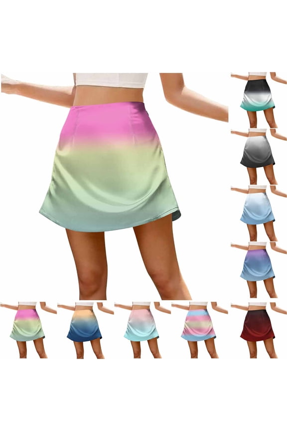 Skorts Skirts for Women,Mini Skirts for WomenSolid Linen Skirt Elastic High Waist with Pockets Maxi Length Dresses
