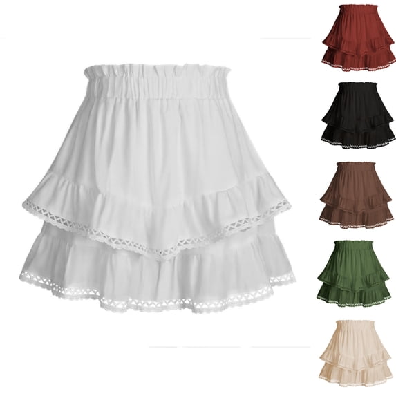 Bixock Skorts Skirts for Women,Mini Skirts for WomenSolid Ruffle Skort Elastic Drawstring Layered Mini Dresses