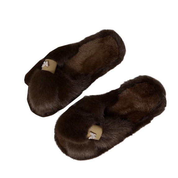 Bixock Slippers for Womens Indoor House Cotton Shoes Metal Open Toe Slide Fleece Lined For Fall Winter Warm Non-Sliped Women Shoes
