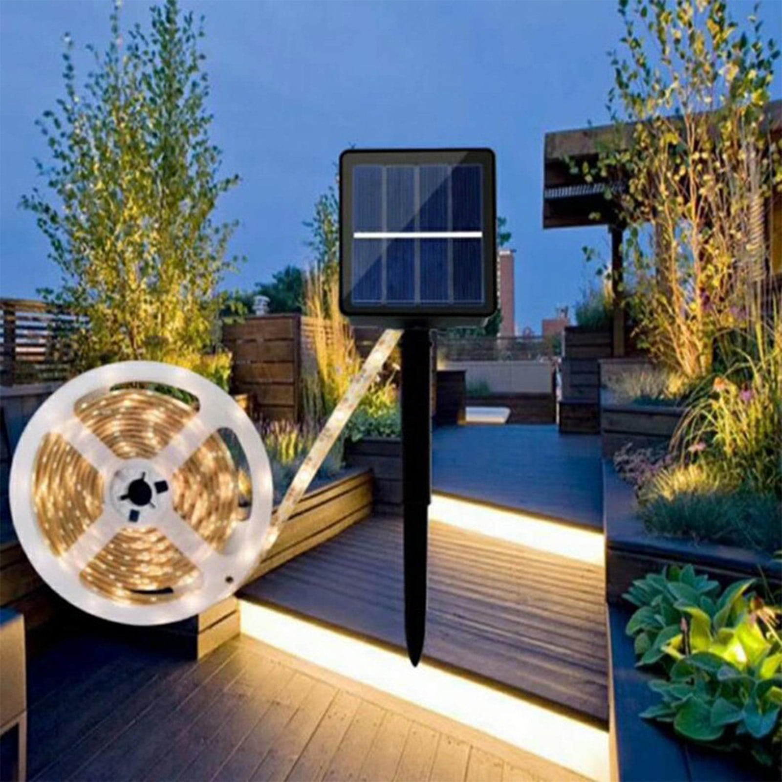 Bixock Solar Lights Outdoor Waterproof, Solar LED Strip Lights Outdoor Warm White Solar Powered Flexible Tape Lights Cuttable IP65 LED Lights For Balcony Garden Stairs Decor