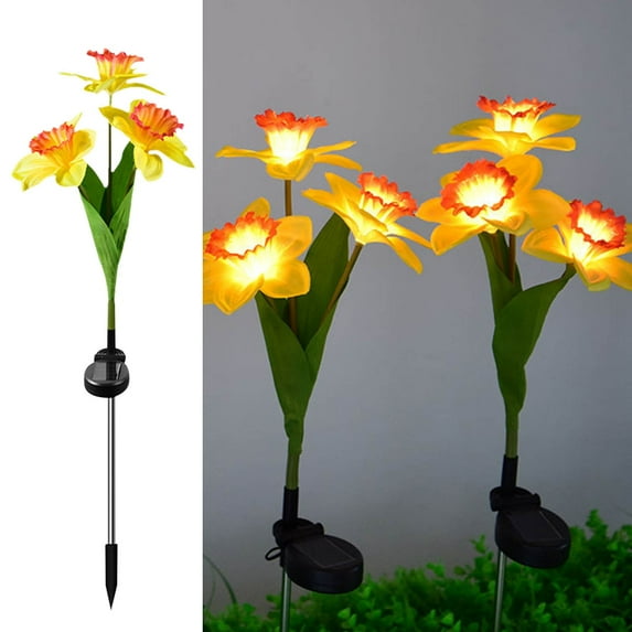 Bixock Solar Lights Outdoor Waterproof, Solar Powered Flower Stake LED Lights, 3 Head Outdoor Daffodil Garden Lights Decorative Stake Lights For Garden Yard