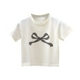 thumbnail image 1 of Bixock Toddler Boys Girls Short Sleeve Shirts Bow Print T Shirt Crew Neck Casual Fashion Tops for Girls Toddler Clothes 3Y-12Y, 1 of 4
