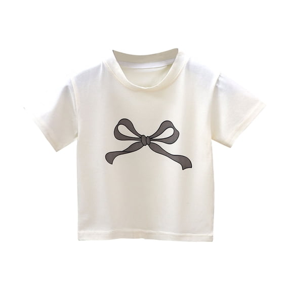 Bixock Toddler Boys Girls Short Sleeve Shirts Bow Print T Shirt Crew Neck Casual Fashion Tops for Girls Toddler Clothes 3Y-12Y