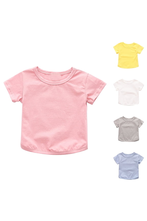 Toddler Girls Short Sleeve Shirts Solid Color Tops Crew Neck able Basic Tops Toddler Clothes 6M-5Y