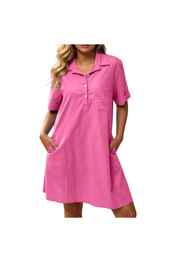 Summer Dress for Women Maternity Midi Dress V Neck Short Sleeve Button Down Shirts Dress Baby Shower Pregnancy Dresses for Daily Vacation Maternity Clothings