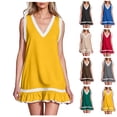 thumbnail image 1 of Bixock Summer Dresses for Women,Women's Casual Dresses V Neck Solid Color Sleeveless Tank Dresses High Waist A Line Vacation for Women with Pockets T-shirt Sundresses, 1 of 6