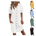 thumbnail image 1 of Bixock Summer Dresses for Women,Short Dresses for Women Short Sleeve V-Neck Cotton Button Front Loose Casual Mini Dress, 1 of 5