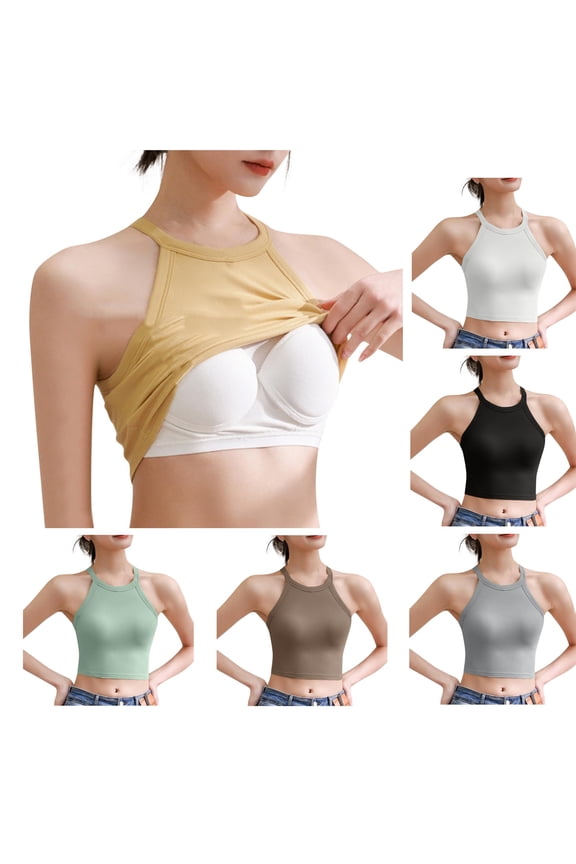 Summer Tank Tops for Women,Camisole Tops for Women,Blouse for Women Solid Color Round Neck Cami Top with Built in Bra Sleeveless Casual Base Layer Soft Stretchy Lightweight Wear Shirts
