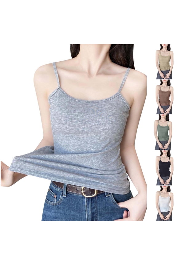 Tank Tops for Womens Sleeveless Blouse Ribbed Camisole Crew Neck Thin Strapless Casual Inner Wear Slim Layering Cami Top Beach Daily Home Clothes