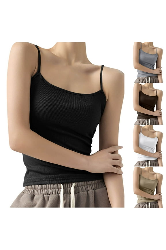 Summer Tank Tops for Women,Camisole Tops for women,Blouse for Women Solid Color Ribbed Cami Top Sleeveless Base Layer Casual Wear Soft Stretchy Lightweight Fabric Shirts