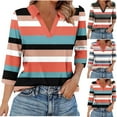 thumbnail image 1 of Bixock Summer Tops for Women,3/4 Length Sleeve Tops for Women,Blouse for Women Solid Color Crew Neck Short Sleeve Stripe Print Loose Casual Lightweight Breathable Tops, 1 of 4