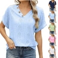 thumbnail image 1 of Bixock T Shirts for Women Tops V Neck Short Sleeve Button Hollow Out Shoulder Loose Casual Shirts Daily Beach Vacation Summer Clothes, 1 of 6