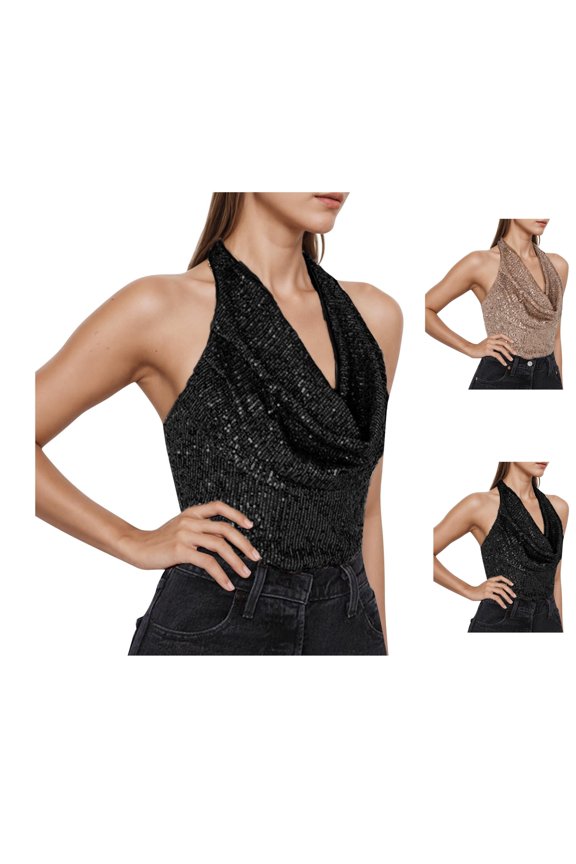 Summer Women Tops,Tank Tops for Women,Blouse for Women Solid Color Sequin Neck Top Sleeveless Zip up Back Casual Party Wear Lightweight Soft Fabric Shirts