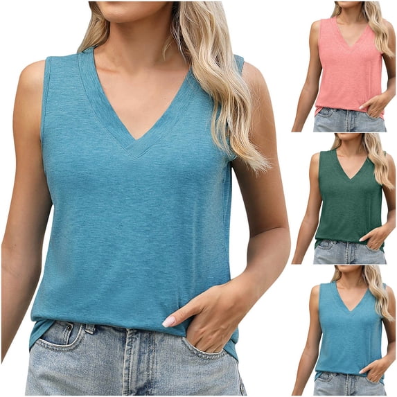 Bixock Summer Women Tops,Tank Tops for Women,Blouse for Women Solid Color V Neck Top Sleeveless Casual Loose Fashion Style Lightweight Soft Daily Wear Shirts