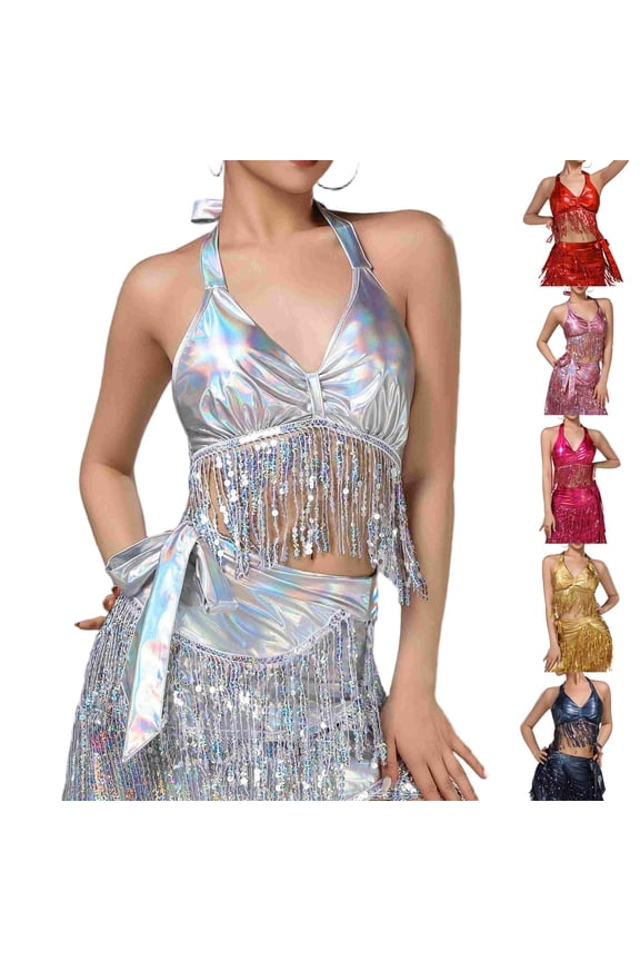 Summer Women Tops,Tank Tops for Women,Blouse for Women Solid Color Neck Fringe Top Sequin Sleeveless Party Stage Casual Wear Shirts