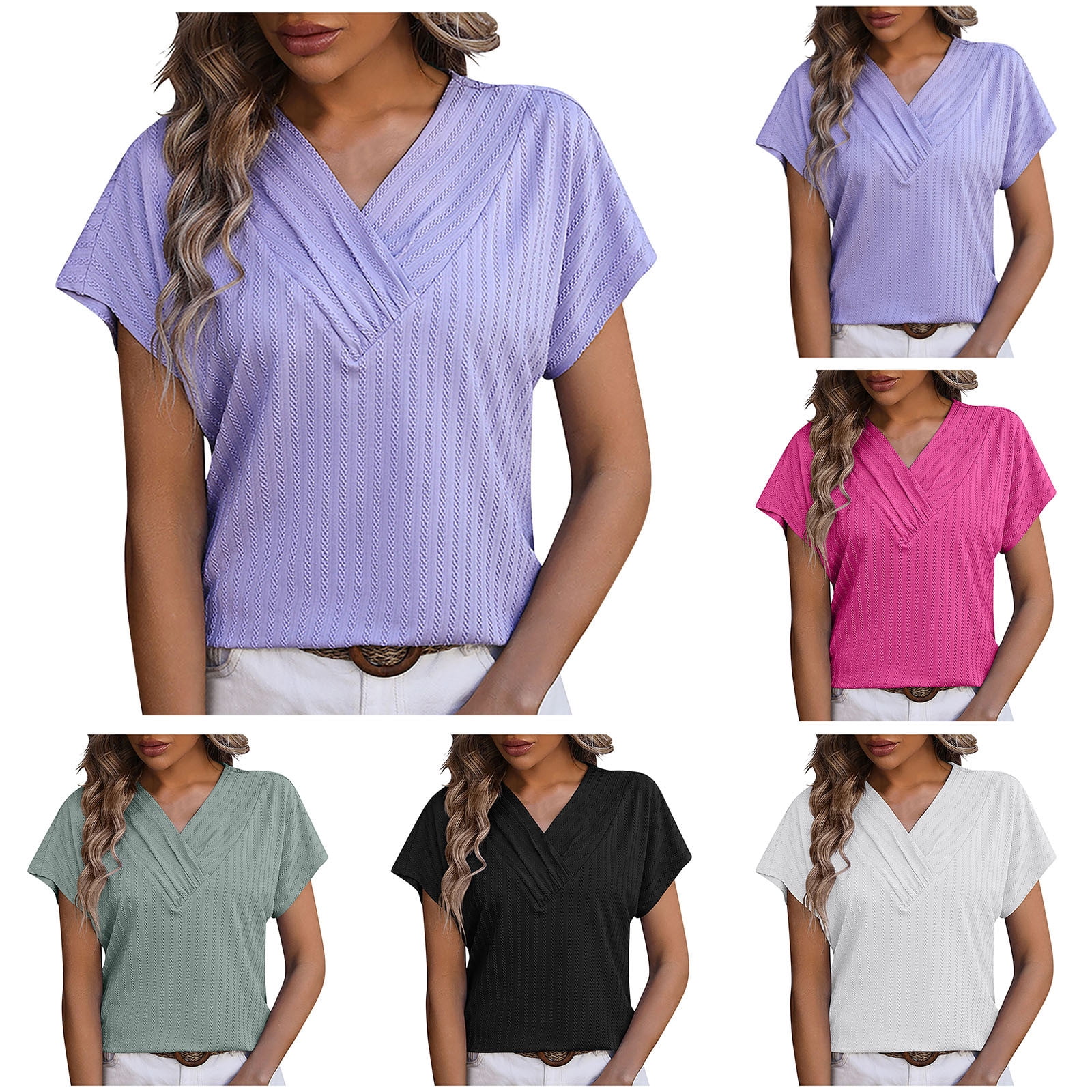 Bixock Summer Women's Clothing,Shirts for Women,Solid Color Crew Neck ...